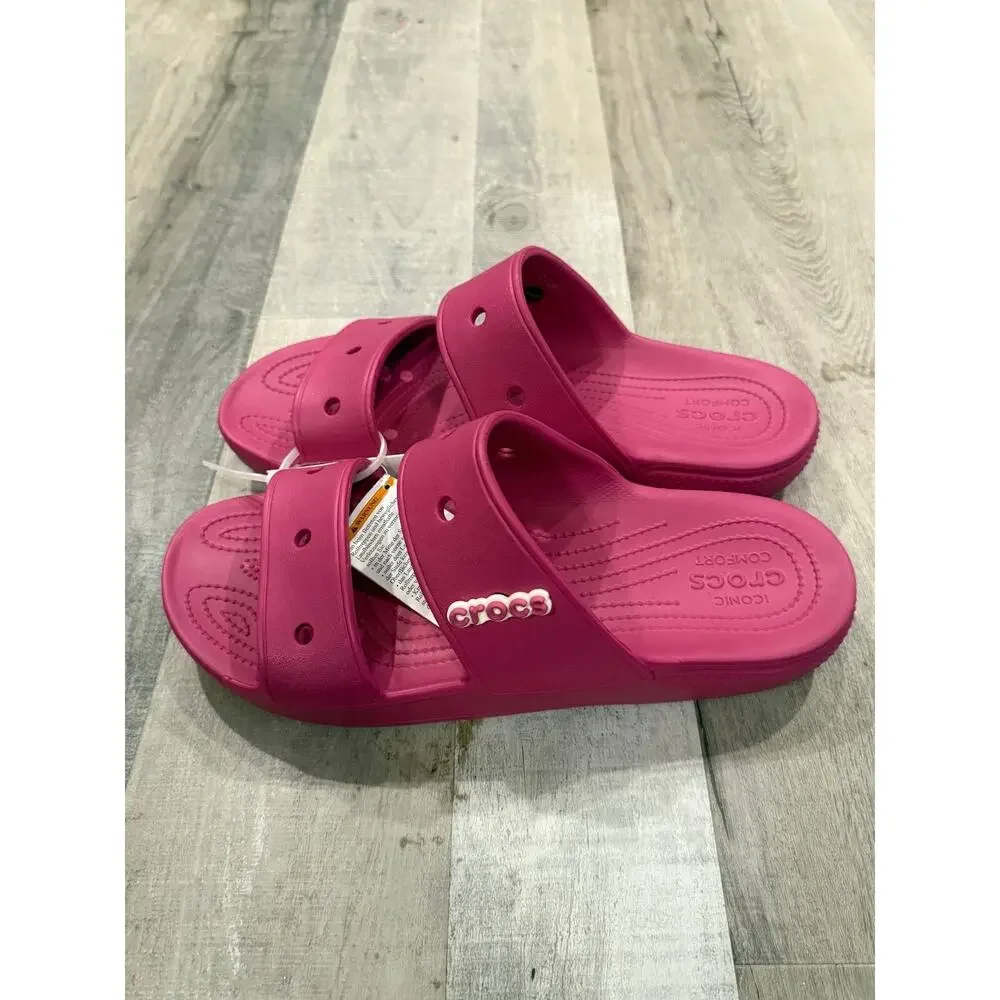 Crocs Classic Slides Sandals Mens Size 13 Pink Double Strap Slip On 206761-6SV - Picture 2 of 7